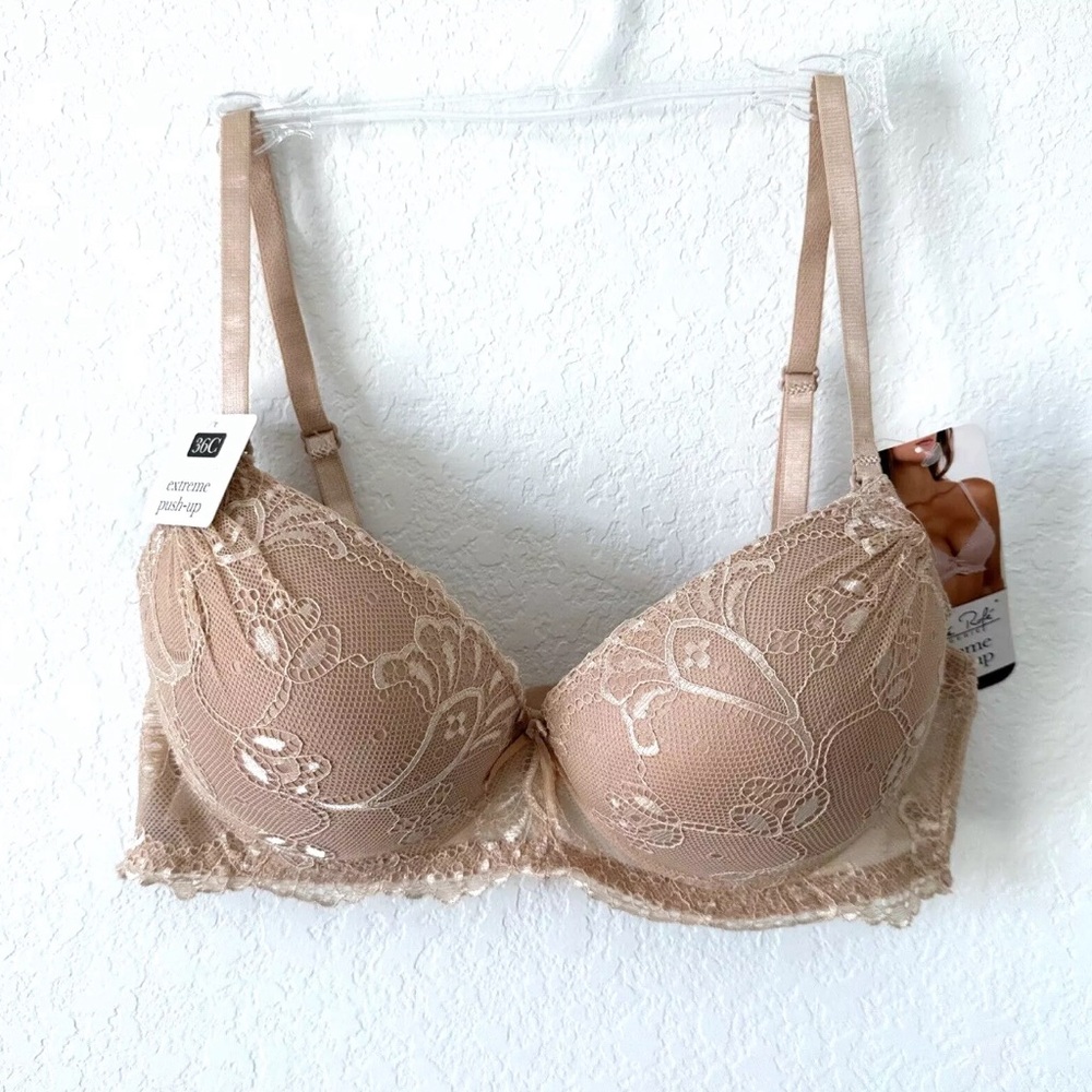 Rene Rofe Extreme Push-Up Lace Bra 36C  -Tan-